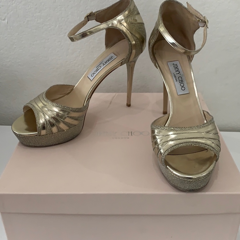 Jimmy Choo Gold Platform Heels Size 40.5